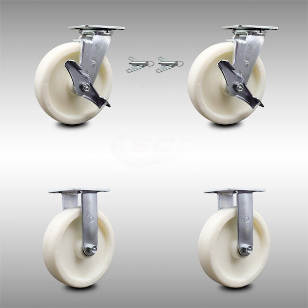 Service Caster 8 Inch Stainless Steel Nylon Caster Set with 2 Brakes/Swivel Lock 2 Rigid SCC SCC-SS30S820-NYB-TLB-BSL-2-R-2 - main